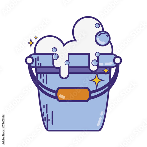 laundry pail with detergent bubbles to clean