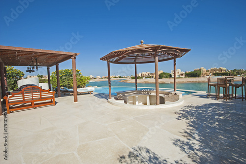 Swimming pool at at luxury tropical holiday villa resort