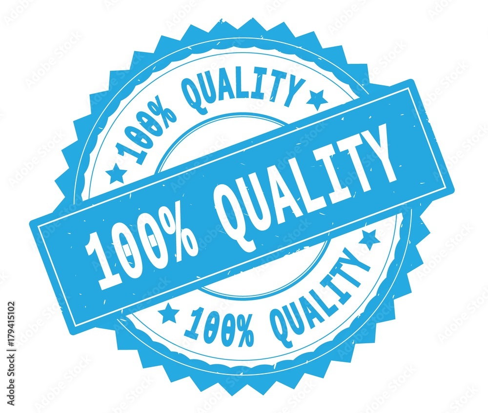 Obraz premium 100 PERCENT QUALITY blue text round stamp, with zig zag border.