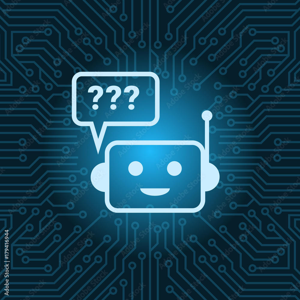 Chat Bot Face Icon With Question Mark Robot Over Blue Circuit ...