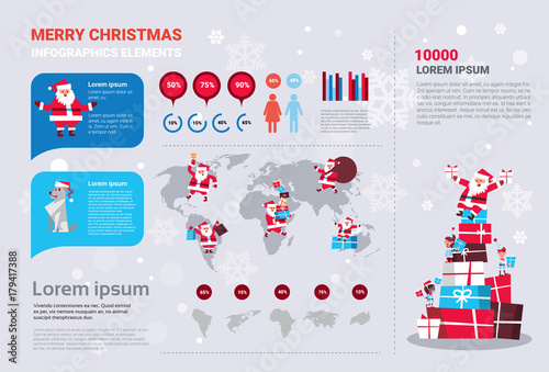 Collection Of Christmas Infographic Elements With Winter Holidays Decorations Vector Illustration