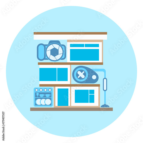 Smart Home Technology Icon On Blue Background Modern House Control System Concept Vector Illustration