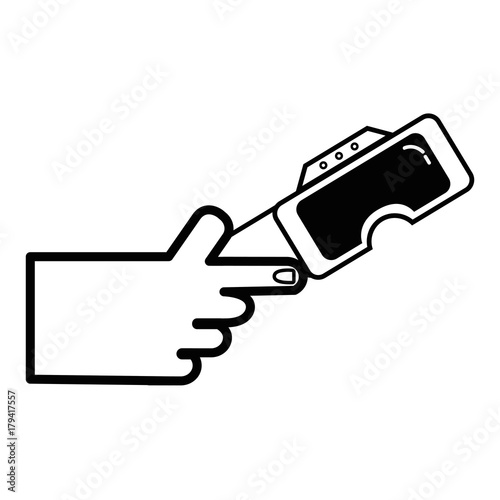 line hand with 3d glasses technology equipment