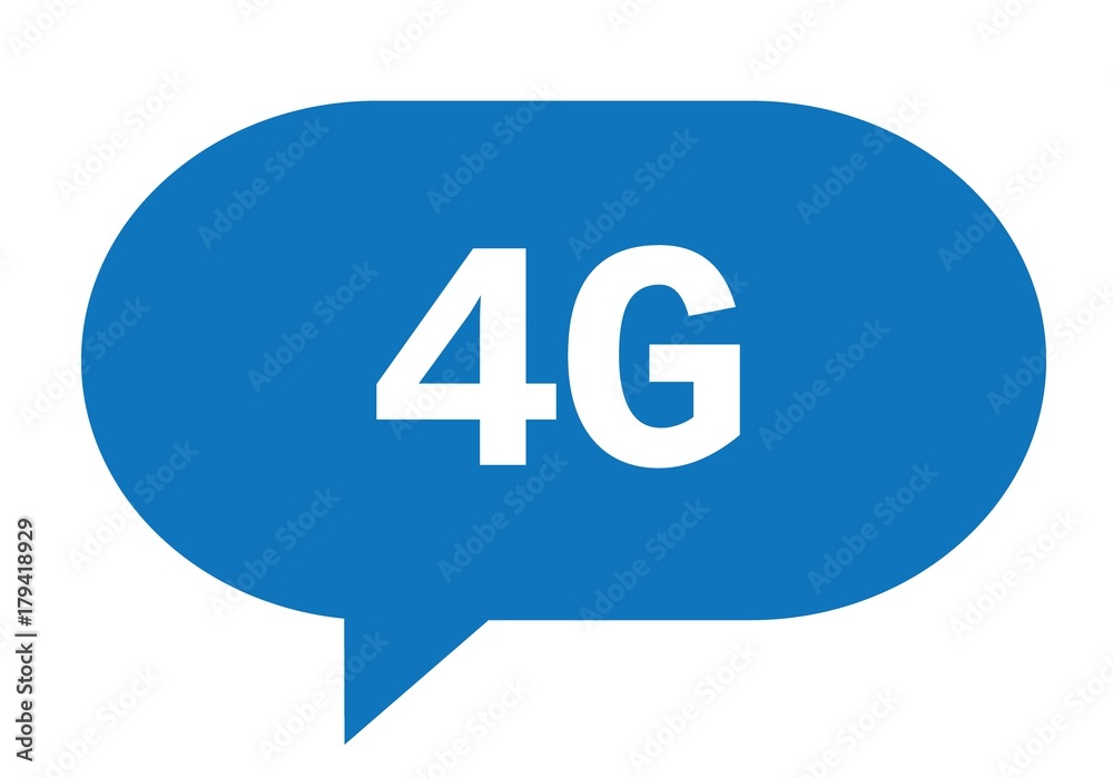 4G text in blue simple speech bubble. 4G text in blue simple speech bubble.