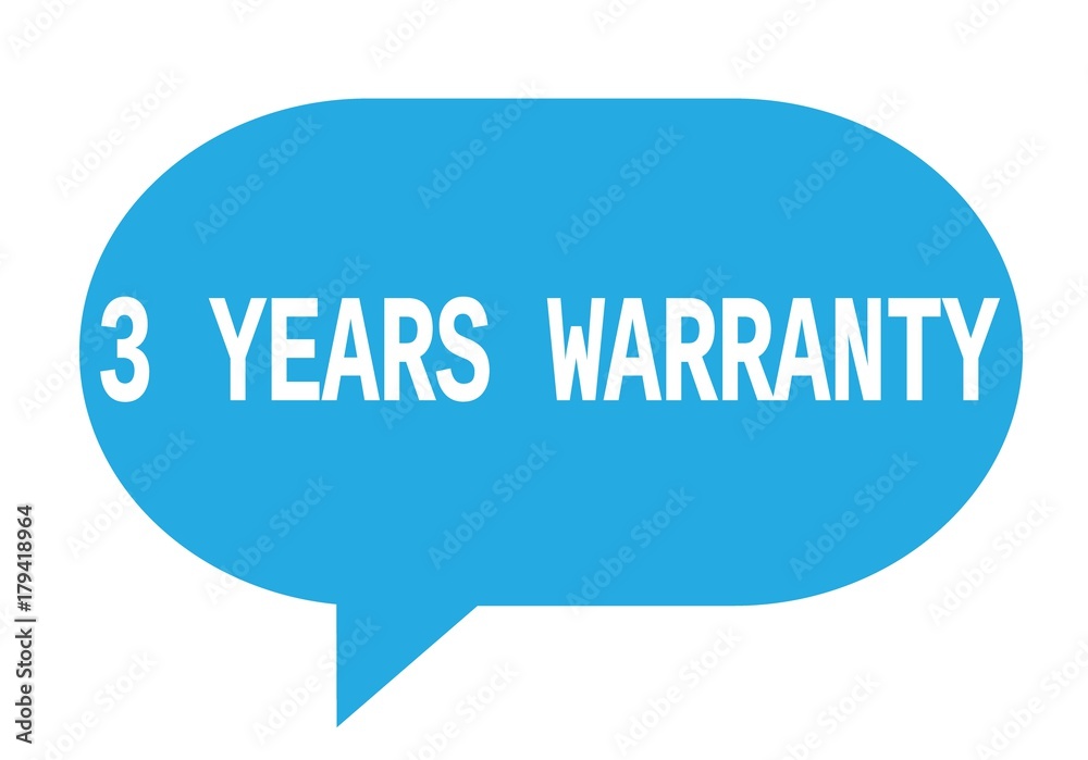 3 YEARS WARRANTY text in cyan simple speech bubble. 3 YEARS WARRANTY text in cyan simple speech bubble.
