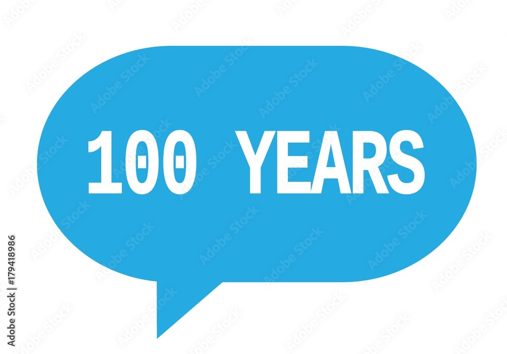 100 YEARS text in cyan simple speech bubble. 100 YEARS text in cyan simple speech bubble.