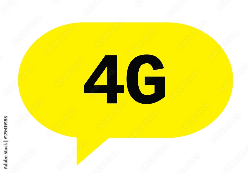 4G text in yellow simple speech bubble. 4G text in yellow simple speech bubble.