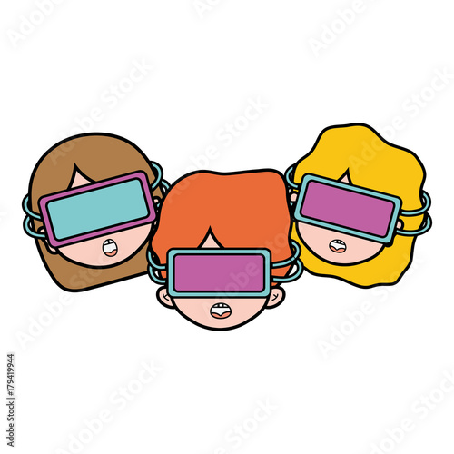 children with 3d glasses technology object