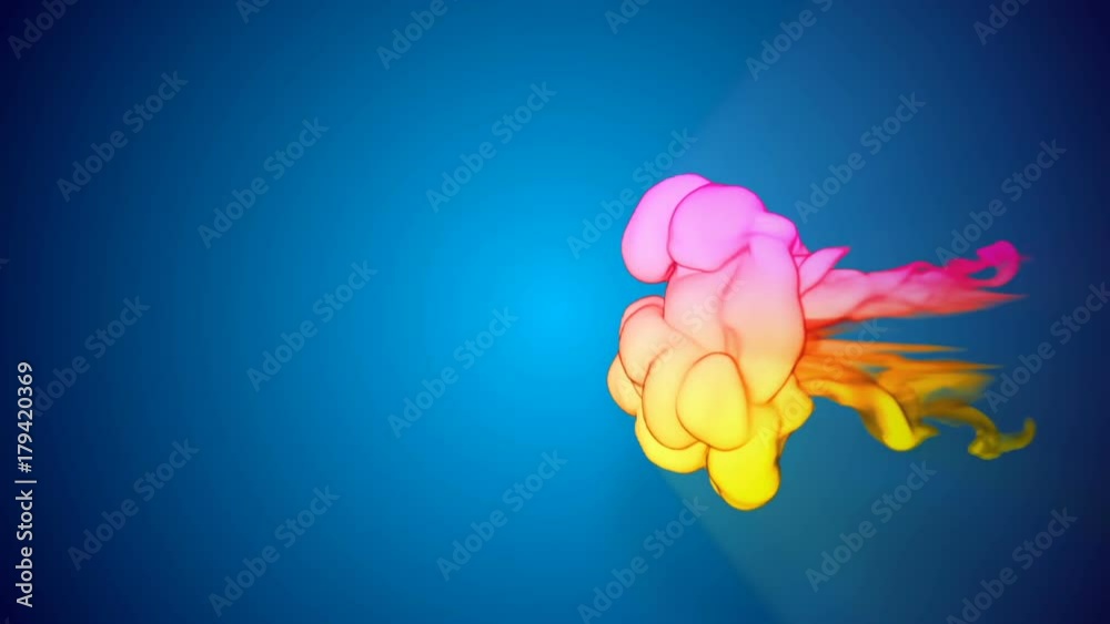 Multicolor 3d flow of dense ink inject in water in slow motion on blue background. Colors of ink are rainbow gradient with backlit. Use as background, ink effects on luma matte as alpha channel. V27 Multicolor 3d flow of dense ink inject in water in slow motion on blue background. Colors of ink are rainbow gradient with backlit. Use as background, ink effects on luma matte as alpha channel. V27
