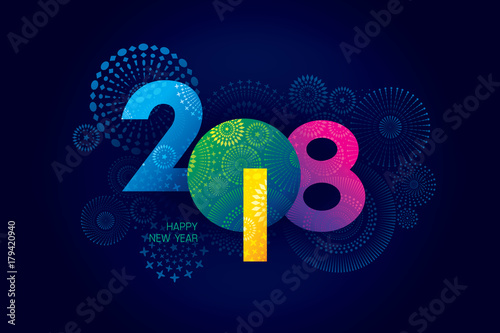 Vector illustration of  fireworks. Happy new year 2018 theme