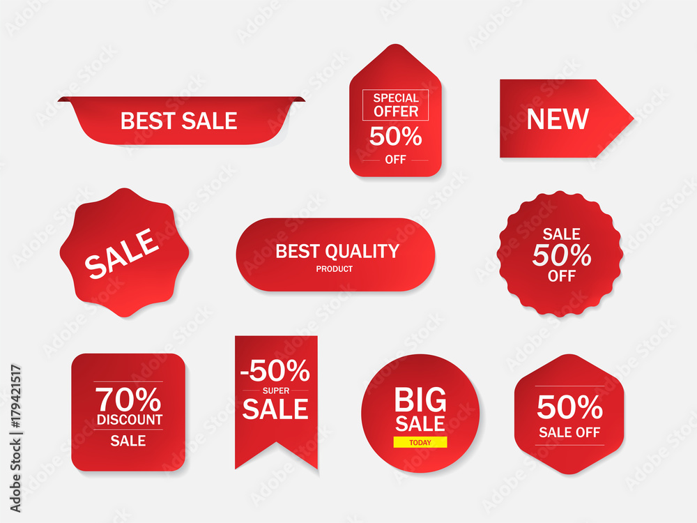 sale price banner and red label to business promotional. red label set illustration vector.