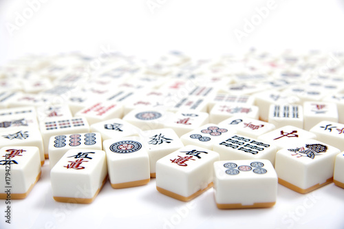 Mahjong pieces on white background