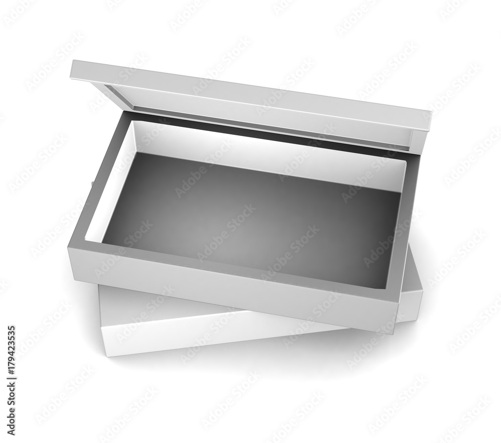 Realistic white open box isolated on white background. 3d illustration Realistic white open box isolated on white background. 3d illustration