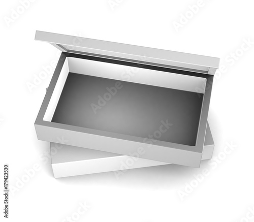 Realistic white open box isolated on white background. 3d illustration	