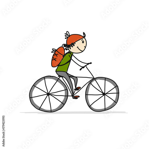 Boy rides a bike, sketch for your design
