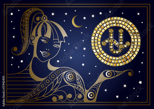 Decorative woman with the sign of the zodiac 13