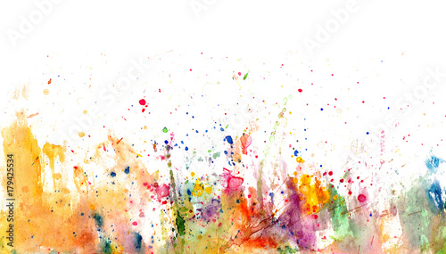Splatters and stains on white paper - watercolor artistic background