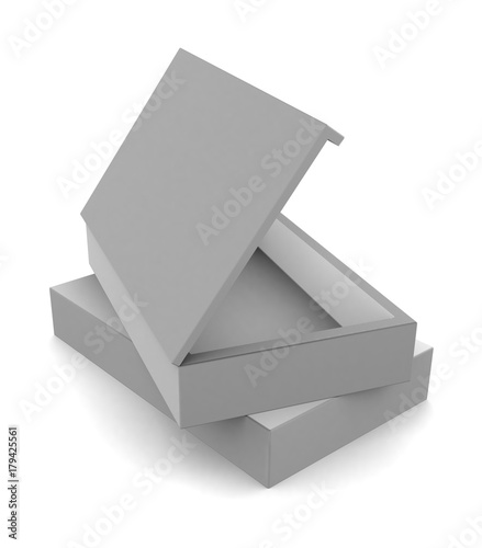 Realistic white open box isolated on white background. 3d illustration	