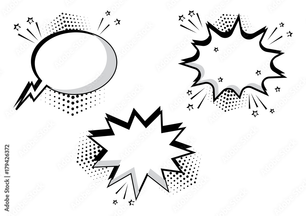 Set Black And White Comic Bubbles For Your Text Comic Sound Effects In