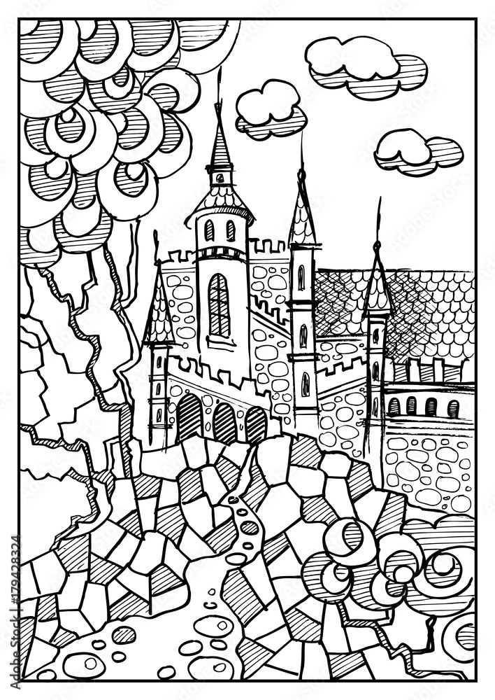 Graphic illustration with abstract castle 2