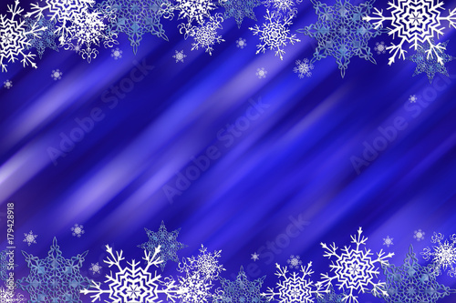 Blue Christmas background with white snowflakes.Template for greeting card.Space for text