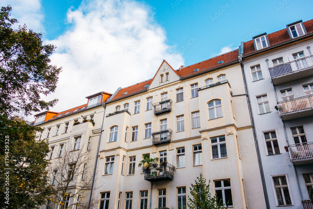 high contrasted picture of houses at berlin in district friedrichshain