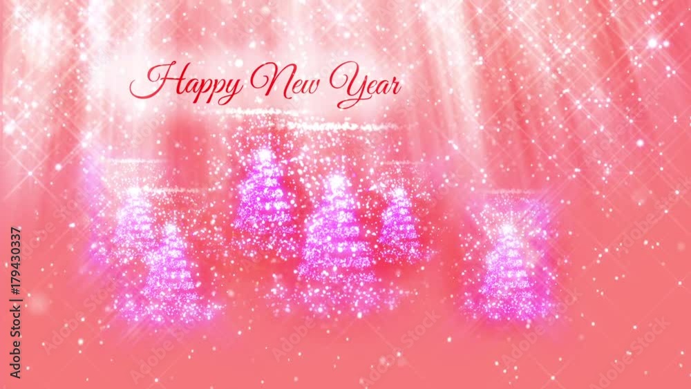 light composition for New Year background with 3d Christmas many tree from glitter particles and sparkles. With rays such as aurora borealis and snowfall on pink background. V9 light composition for New Year background with 3d Christmas many tree from glitter particles and sparkles. With rays such as aurora borealis and snowfall on pink background. V9