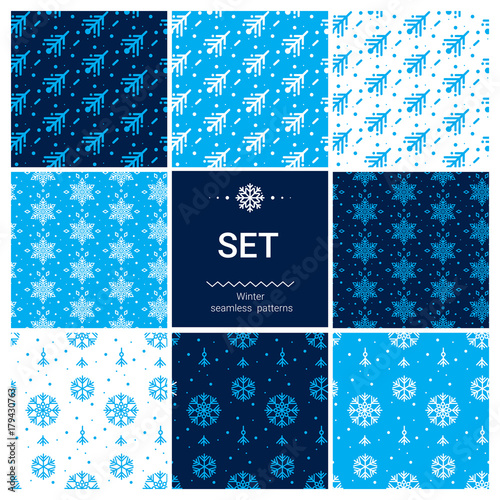 SET. Winter seamless patterns. Christmas seamless patterns