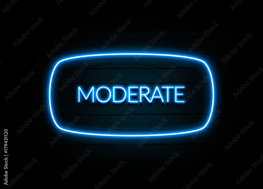 Moderate - colorful Neon Sign on brickwall Moderate - colorful Neon Sign on brickwall