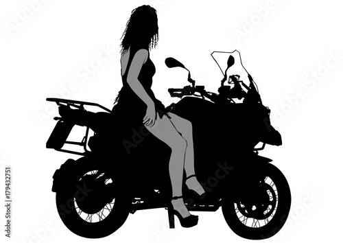 Motorcycl and baeuty women on white background