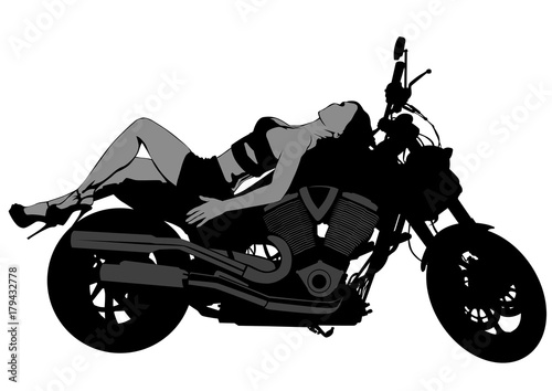 Motorcycl and baeuty women on white background