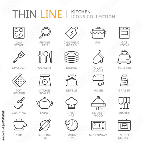 Collection of kitchen thin line icons