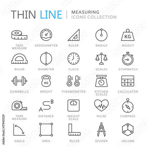 Collection of measuring thin line icons photo
