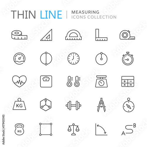 Collection of measuring thin line icons