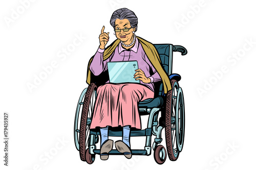 Caucasian elderly woman disabled person in a wheelchair