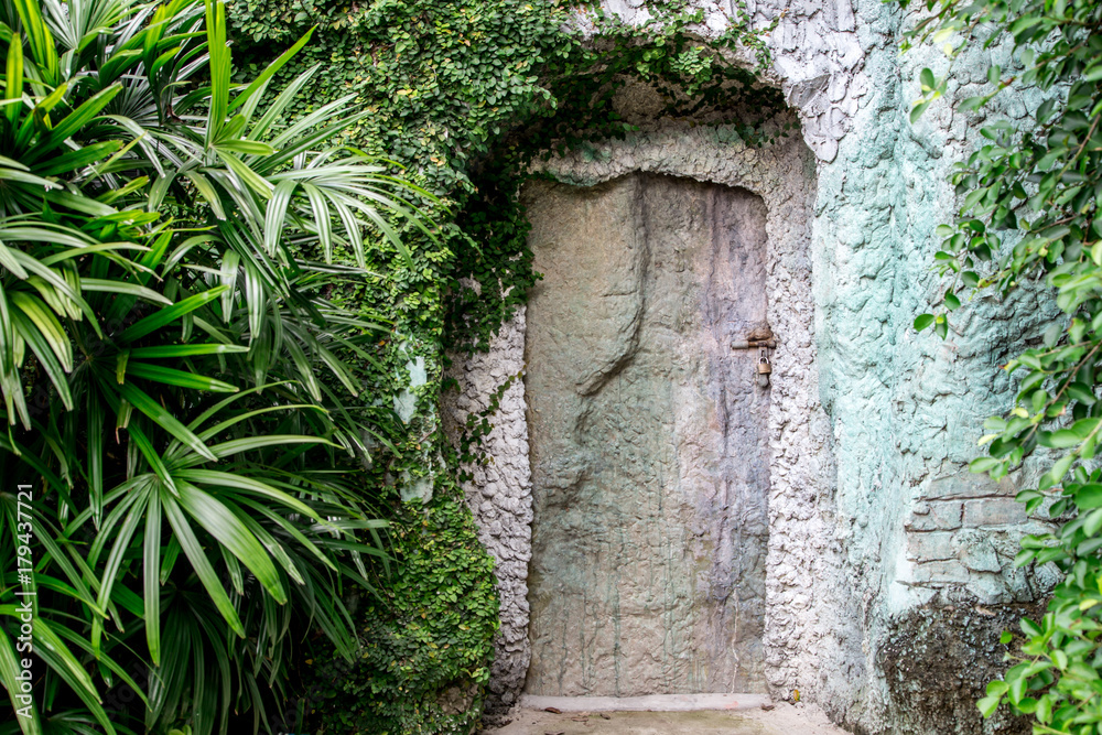 old wooden door in the rock