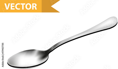 Realistic 3d teaspoon. Steel tablespoon. Isolated on white background. Kitchen utensils concept. Vector illustration photo