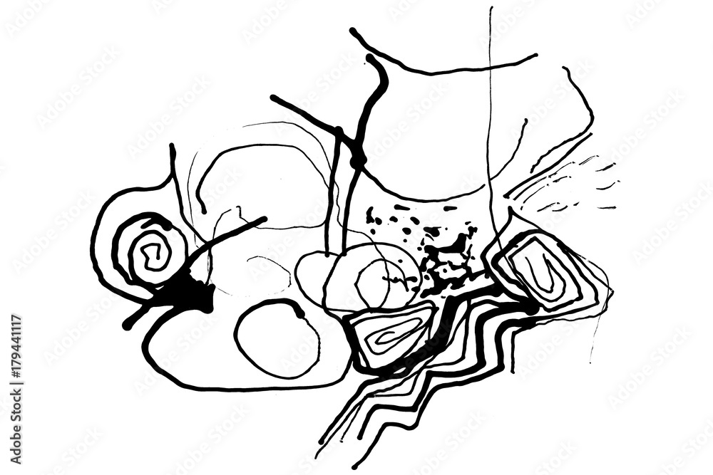Obraz premium Abstract ink lines grunge background. Ink painting painted with stick.