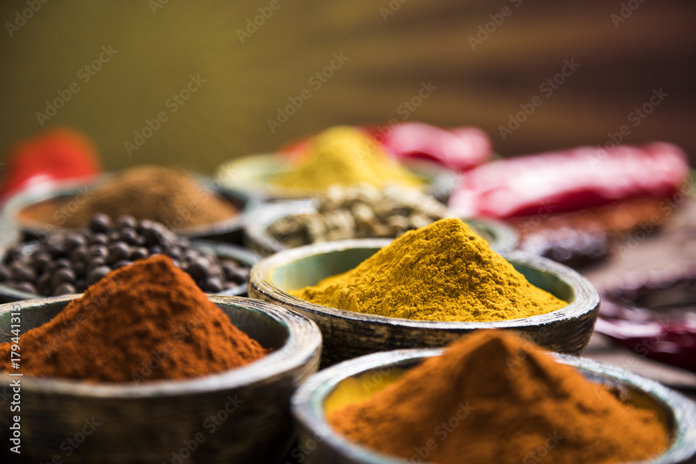 Spices in wooden, Cooking ingredient