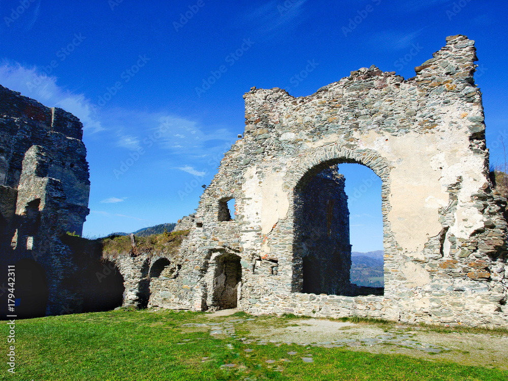 The ruins of Steinschloss Castle. Upper Styria in Austria, October 2017.