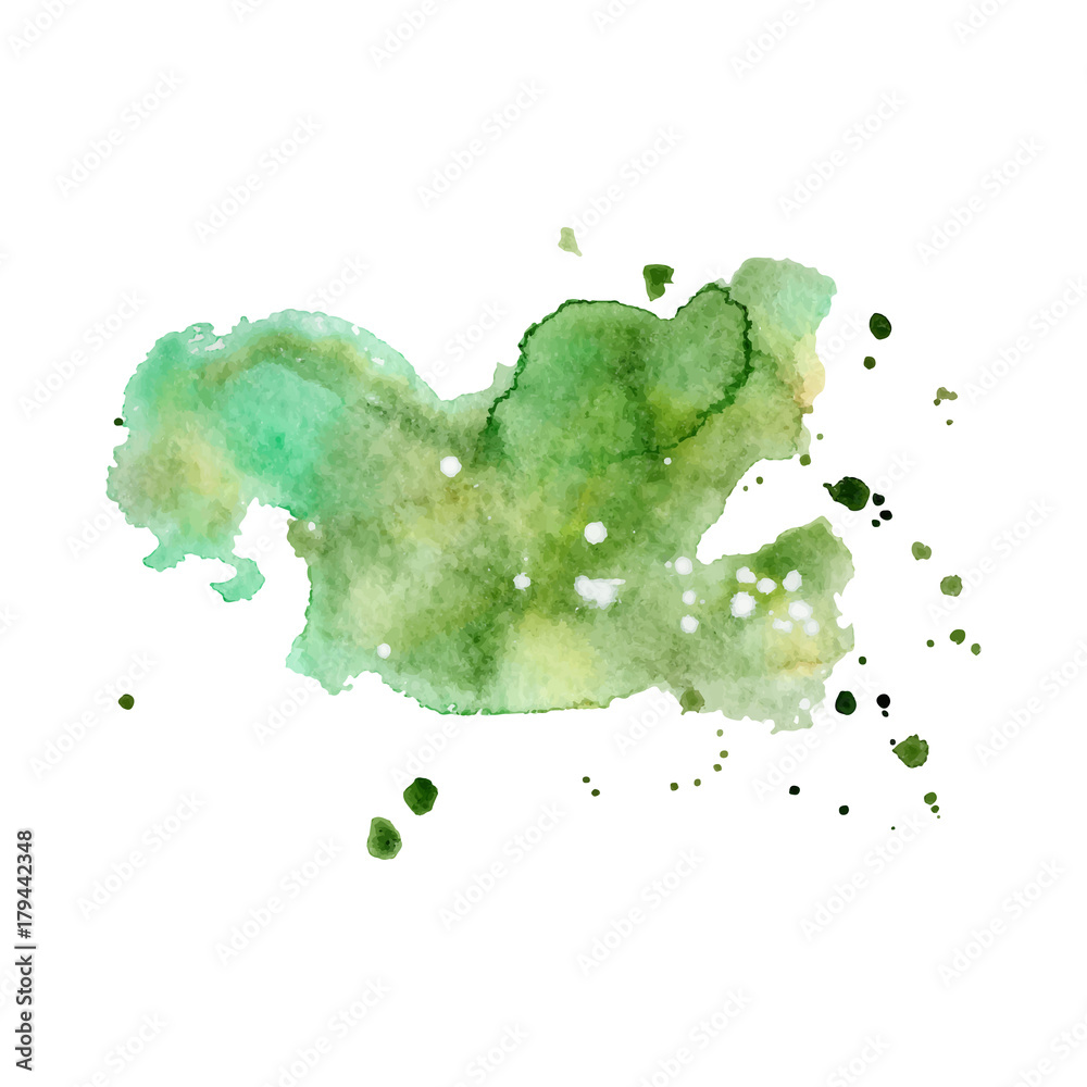Fototapeta premium Green Watercolor splash, spot, dot and stripe isolated on white background. 