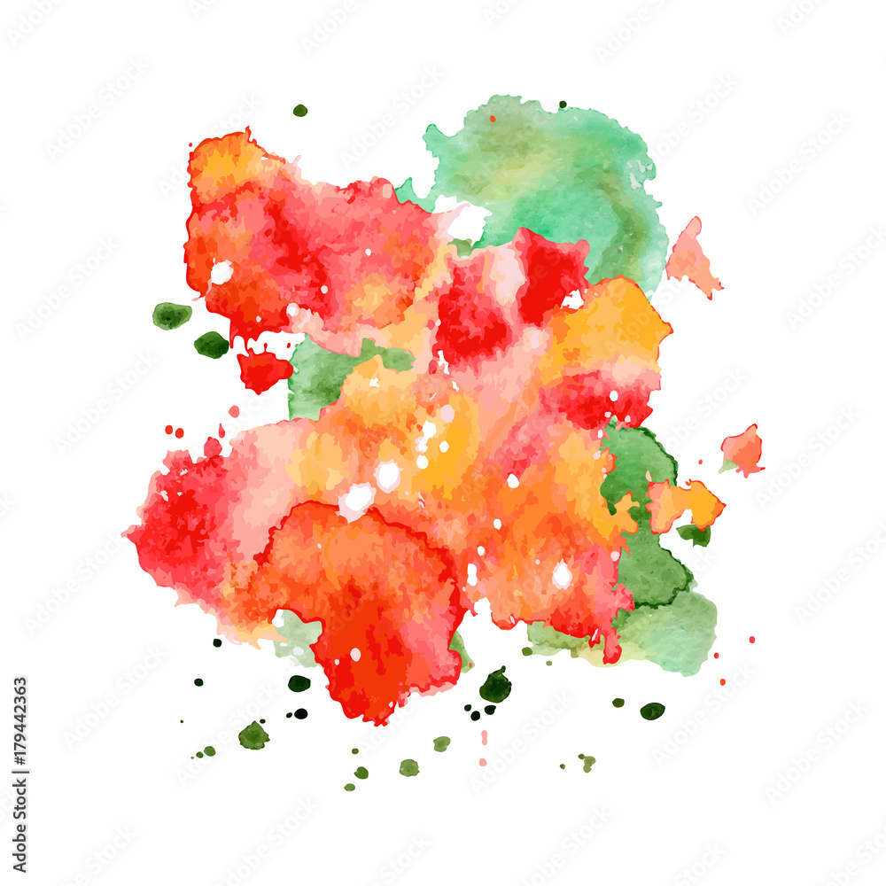 Obraz premium Red and green Watercolor splash, spot, dot and stripe isolated on white background. 