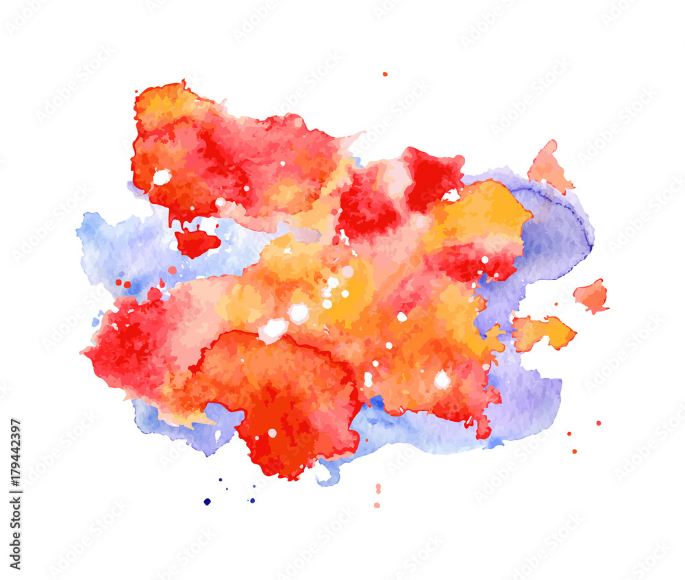 Red and blue Watercolor splash, spot, dot and stripe isolated on white background. 