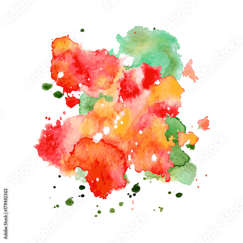 Red and green Watercolor splash, spot, dot and stripe isolated on white background. 