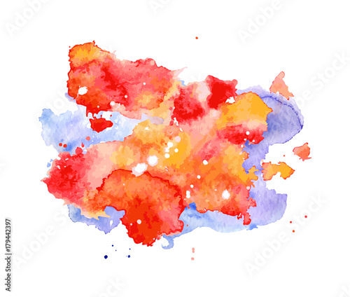 Red and blue Watercolor splash, spot, dot and stripe isolated on white background. 