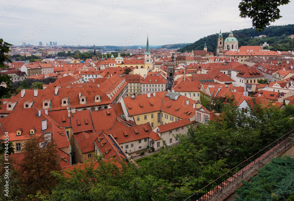 View from the Prague Castle from above to the old part of the city of Prague. Czech Republic.