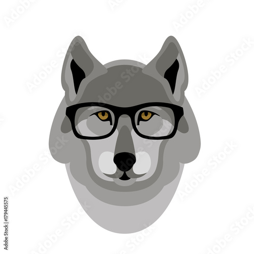 wolf face in glasses vector illustration flat style front
