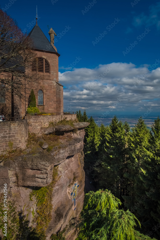 Mont Sainte-Odile Abbey, also known as Hohenburg Abbey, is a nunnery, situated atop Mont Sainte-Odile, one of the most famous peaks of the Vosges mountain range in Alsace, France