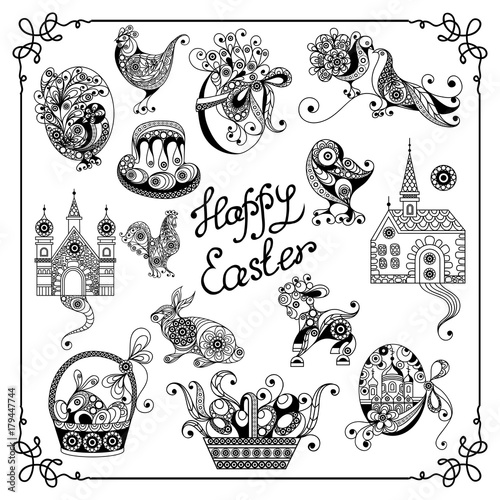 Graphic illustration with Easter symbols_set 6