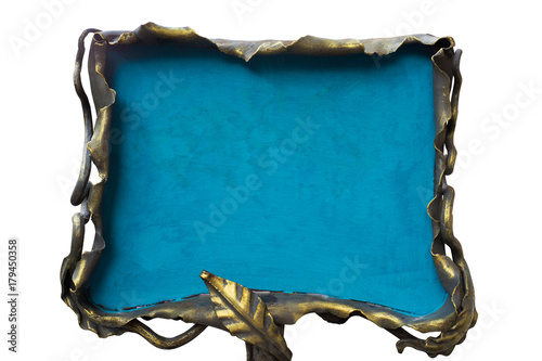 Bronze plate sign with blue space for text. Isolated photo